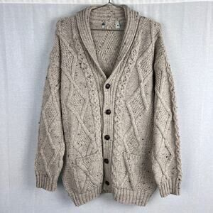 Aran Crafts Sweater Ireland Merino Wool Shawl Cardigan Cable Knit Fisherman Fall